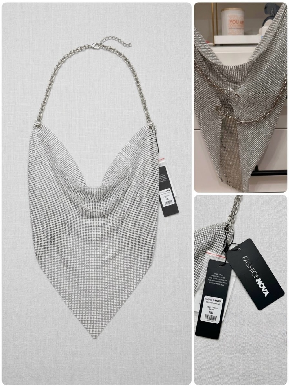 Fashion Nova Silver Mesh Chain Bandana Top